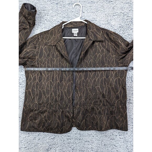 Chicos Metallic Dark Floral Blazer Size 3 / XL Open Front Embroidered Black Gold - Picture 8 of 10